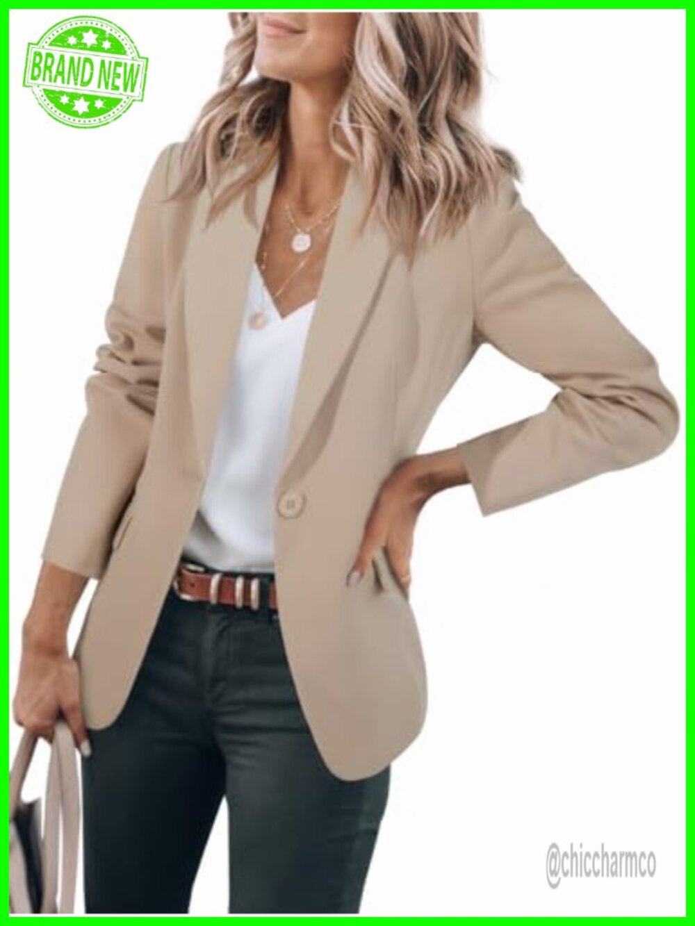 Women Open Front Blazer Slim Fit Notch Collar Business Casual Suit Jacket